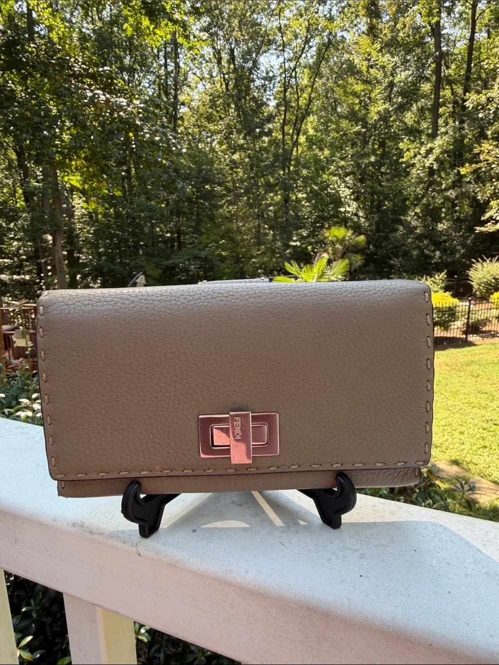 Fendi PEEKABOO CUOIO ROMA CORDA Taupe Leather Snap Wallet COA